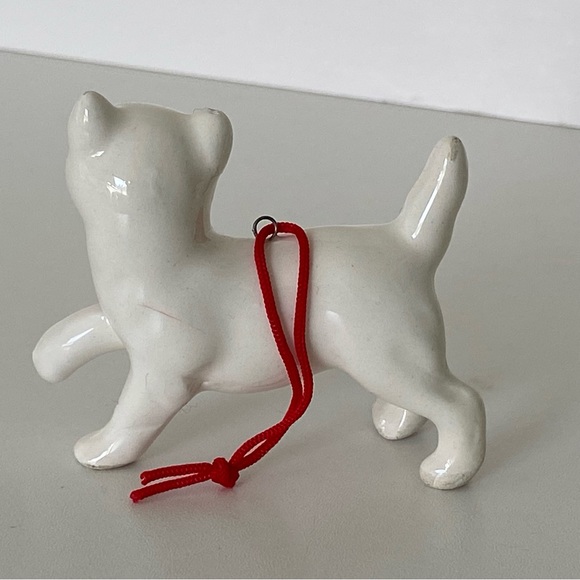 Vintage Ceramic White Cat Christmas Ornament 2.5” Red Bow Kitty Pets - Picture 6 of 13